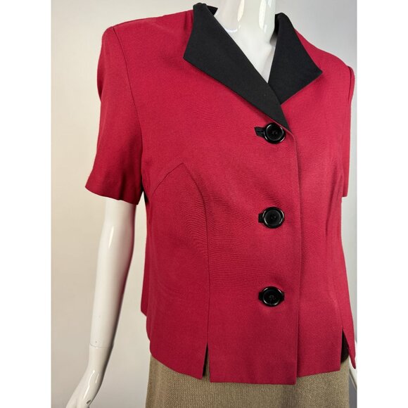 Petite Perceptions By Irene B Red & Black Button-Up Jacket With Short Sleeves - Picture 12 of 16
